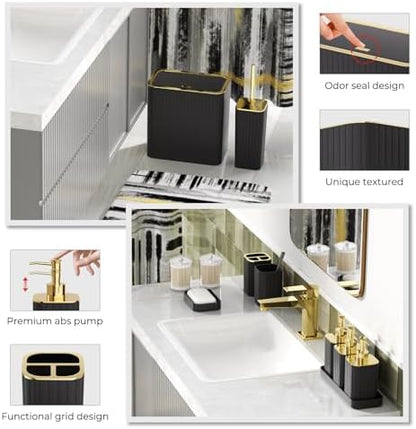 Bathroom Set - Bathroom Accessory Set, Black Bathroom Set, 26PC Bathroom Sets with Shower Curtain and Rugs, Toilet Brush, Trash Can, Qtip Holder & Bathroom Soap Dispenser Set