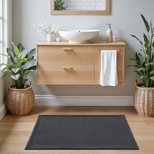 DEXI Chenille Bath Mat 36x24, Soft Absorbent Bathroom Rugs, Dark Grey