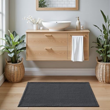 DEXI Chenille Bath Mat 36x24, Soft Absorbent Bathroom Rugs, Dark Grey