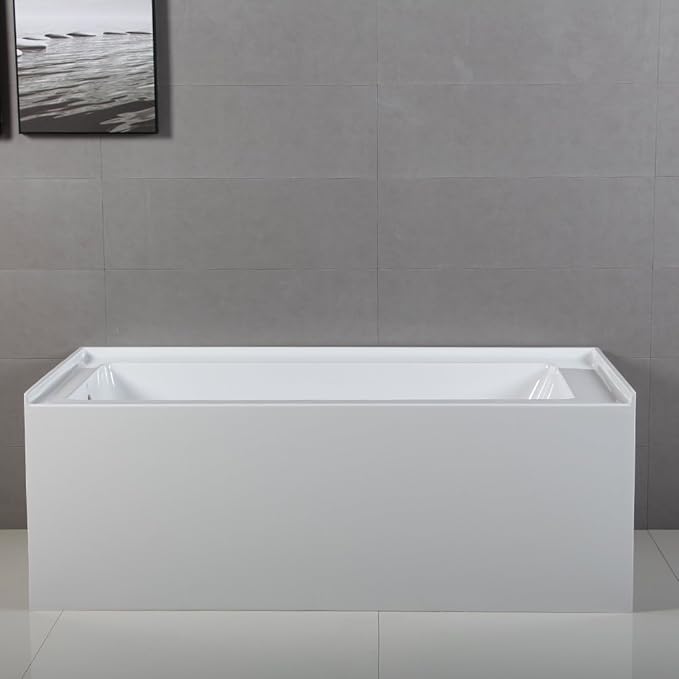 KINGSTON BRASS VTDE603122L 60-Inch Contemporary Alcove Acrylic Bathtub with Left Hand Drain and Overflow Holes, White