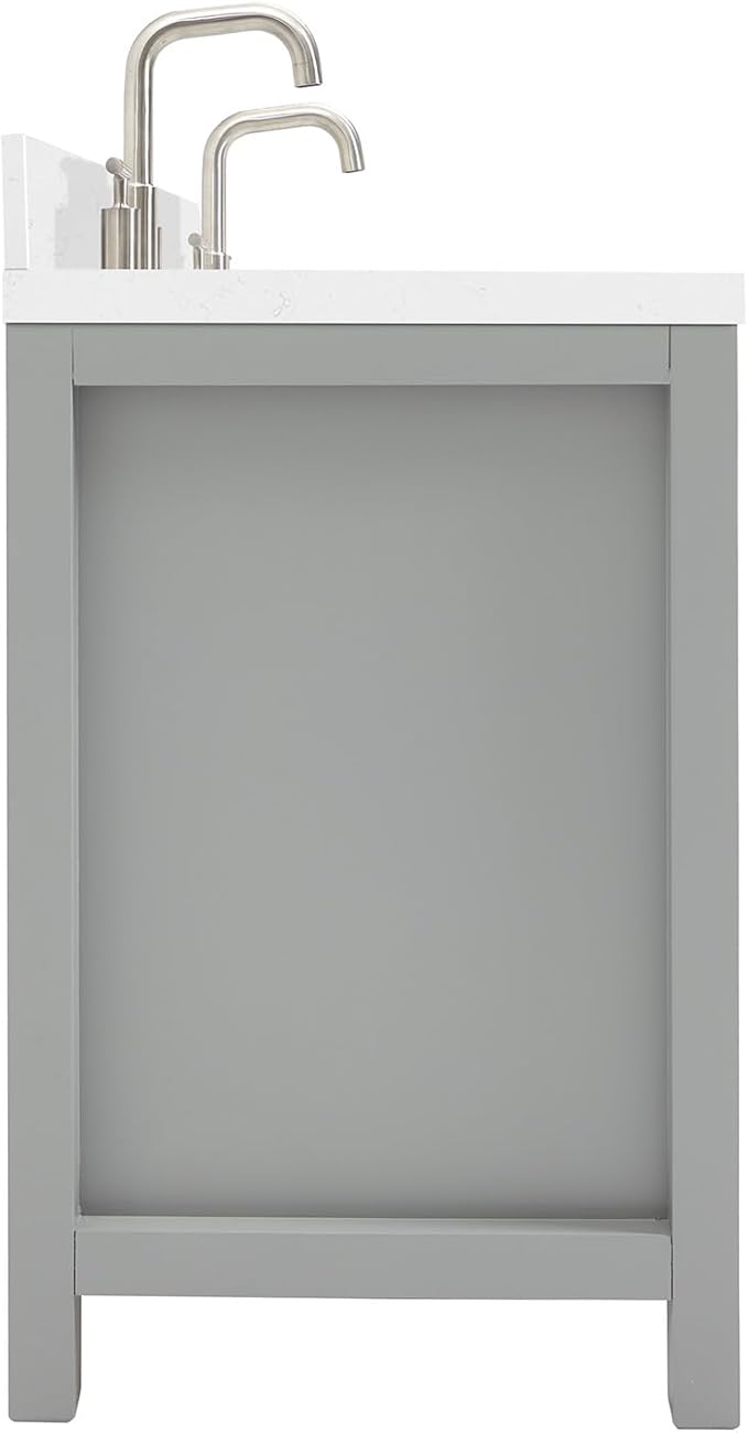 ARIEL Bristol 72-inch Bathroom Vanity with Sink,Solid Wood, 1.5-inch Carrara White Quartz Countertop & Backsplash, Double Rectangular Porcelain Sink, 4 Soft Closing Doors, 4 Dovetail Drawers, Grey