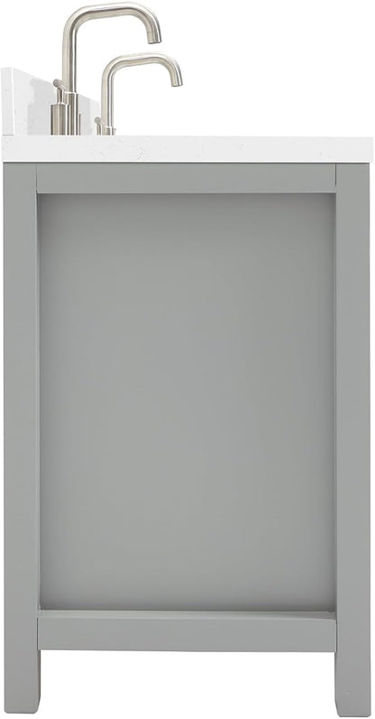 ARIEL Bristol 72-inch Bathroom Vanity with Sink,Solid Wood, 1.5-inch Carrara White Quartz Countertop & Backsplash, Double Rectangular Porcelain Sink, 4 Soft Closing Doors, 4 Dovetail Drawers, Grey