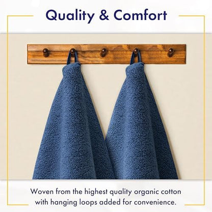 Alusa Home 100% Organic Zero-Twist Cotton Towels - GOTS Certified Luxury Bath Towels - Ultra Soft & Plush 700GSM Long-Staple Cotton - 6 Piece Towel Set (Navy Blue)