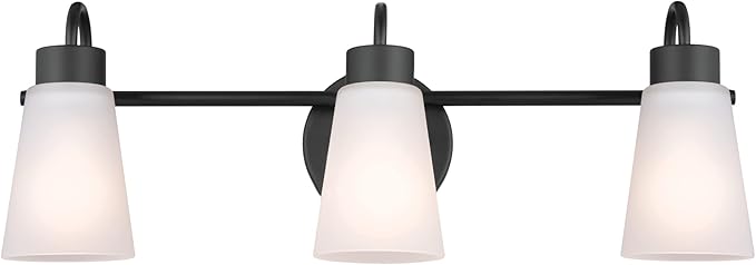 Kichler Erma 3-Light Bathroom Vanity Light Fixture with Clear Satin Etched Glass, Updated Traditional Wall Light in Black, (23" x 8.5")