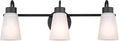 Kichler Erma 3-Light Bathroom Vanity Light Fixture with Clear Satin Etched Glass, Updated Traditional Wall Light in Black, (23" x 8.5")