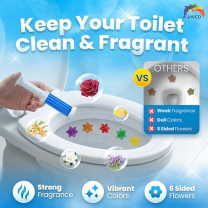 JAVCO Toilet Gel Stamps, 96 Flower Stamps Toilet Bowl Freshener, Long Lasting Toilet Cleaners Gel for Bathroom Odor Control, 8 Mixed Scents, Automatic Toilet Bowl Deodorizer, 18 Month Supply