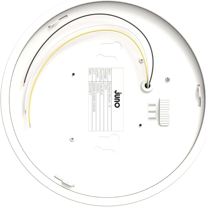 Juno Slim Basics 6 Inch LED Ceiling Light, Low Profile Surface Mount Downlight for Shower or Closet Lighting, 3000K/4000K/5000K Selectable White Light, Edged Trim, Wet Rated, Matte White, 6 Pack