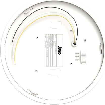 Juno Slim Basics 6 Inch LED Ceiling Light, Low Profile Surface Mount Downlight for Shower or Closet Lighting, 3000K/4000K/5000K Selectable White Light, Edged Trim, Wet Rated, Matte White, 6 Pack