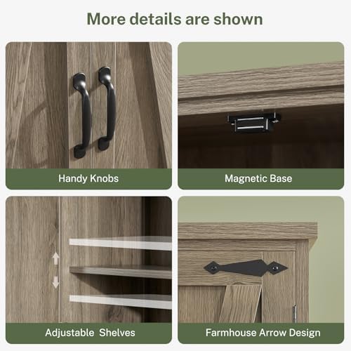 Tall Pantry Cabinet with 4 Doors & 2 Adjustable Shelves, Kitchen Cabinet