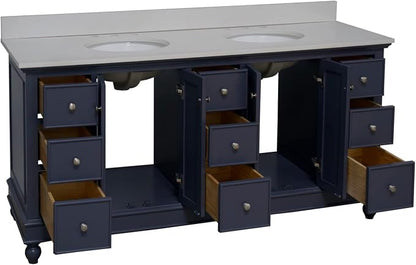 Bella 72-inch Double Bathroom Vanity (Quartz/Marine Gray): Includes Marine Gray Cabinet with Stunning Quartz Countertop and White Ceramic Sinks