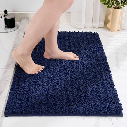 Disolla Navy Blue Bathroom Rug 20x32 Inch - Luxury Chenille Bath Mat, Thick Shaggy Plush Absorbent Rug, Non-Slip Machine Washable Mats for Bathroom Floor & Decor