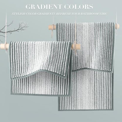 BSICPRO Bathroom Rugs Sets 2 Piece, Non Slip Striped Bath Mats, Light Gray