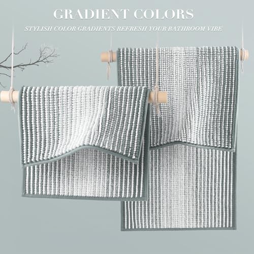 BSICPRO Bathroom Rugs Sets 2 Piece, Non Slip Striped Bath Mats, Light Gray