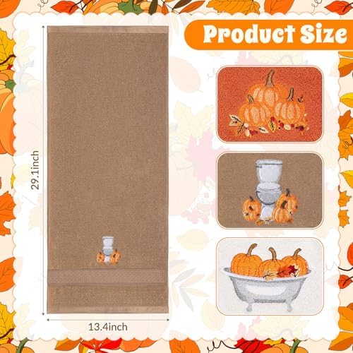 FuWeave 3 Pcs Brown Orange Fall Pumpkin Hand Towels for Bathroom