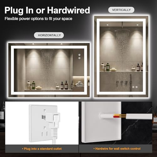 36x24 LED Bathroom Mirror with Lights, Lighted Vanity Mirror for Wall