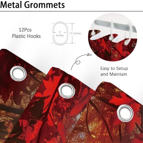 Red Maple Forest Shower Curtain, 72 x 78 Inch Waterproof Polyester Fall Landscape Bathroom Curtain, Autumn Tree Sunrise Woodland Bath Curtain for Tub Decor