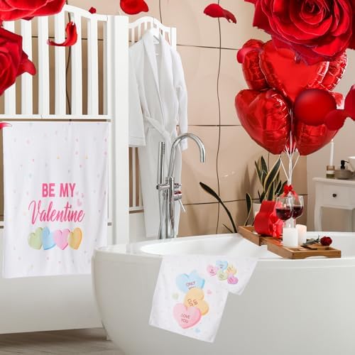 Peryiter 3 Pack Valentine Heart Decorative Bath Towel Set