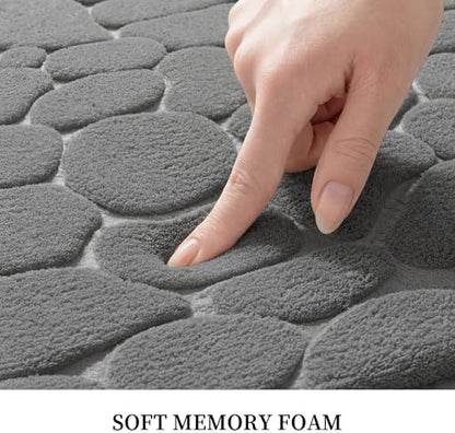 YIHOUSE Memory Foam Runner Rug, Cobblestone Bathroom Runner Rugs Super Water Absorbent Bath Mats for Bathroom Machine Washable Bath Rugs for Hallway Bedroom Laundry Room(20 x 47,Dark Gray)