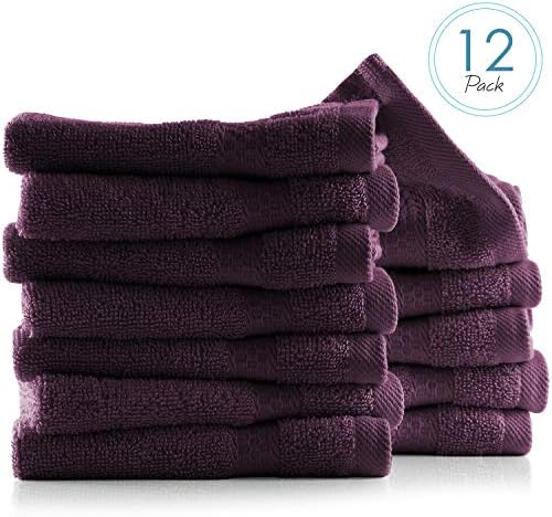 Hearth & Harbor Washcloths 12 Pack - 100% Cotton Washcloth for Body and face, High Absorbent and Soft 13"x13" Body Wash Cloth, Quick Dry - Purple Washcloths
