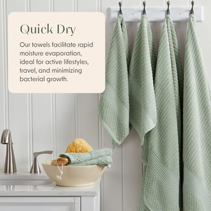 Springtree Home 100% Cotton Hand Towel Set | 6-Pack | Textured | Eucalyptus