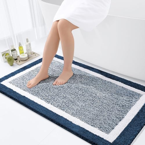 OLANLY Large Bathroom Rugs 40x32, Soft Absorbent Microfiber Bath Rugs, Navy