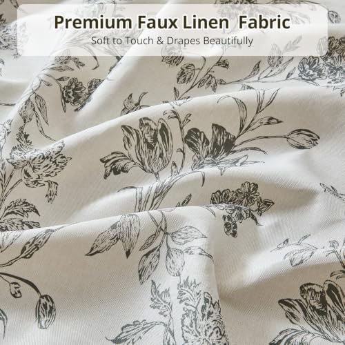 Warmstar Farmhouse Shower Curtain,GreyFloral Shower Curtain for Bathroom Linen Look Vintage Shower Curtain with Weighted Hem,72" W x 84" L