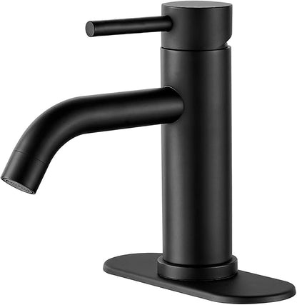 Black Bathroom Faucet Single Hole Bathroom Sink Faucet Vanity Single Handle Matte Black Modern RV Faucet 1 Hole or 3 Hole Deck Plate，Water Supply Lines