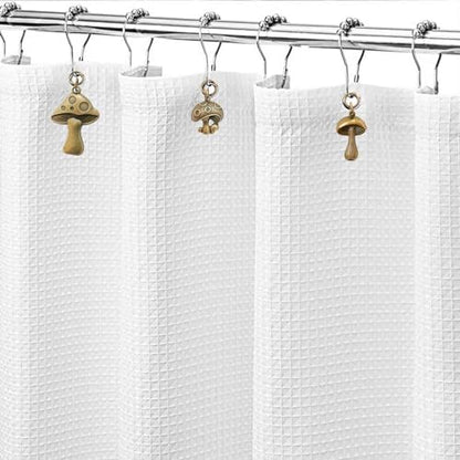 Mushroom Shower Curtain Hooks, 12Pcs Rustproof Metal Cute Retro Mushroom Shower Curtain Hooks Rings for Boho Fairy Forest Country Cottagecore Style Home Bathroom Decor (Bronze)