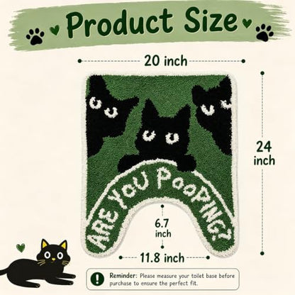 Funny Black Cat Toilet Rug - U-Shaped Toilet Contour Mat with are You Pooping? Design, Absorbent Non Slip Bathroom Mat, Machine Washable Quirky Bathroom Decor for Cat Lovers