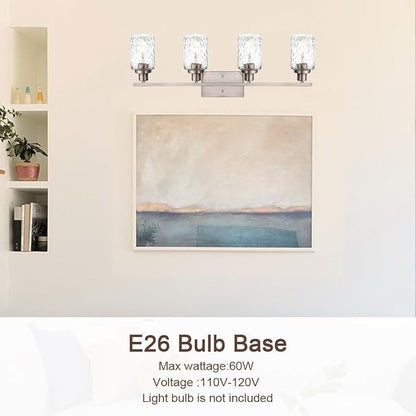 MELUCEE Brushed Nickel Bathroom Vanity Light with Clear Hammered Glass | 4-Light Wall Light Fixtures Modern Wall Lamp for Powder Room Bedroom Porch (Patent No.: US D963914 S)