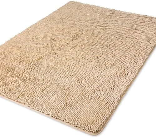 Yeaban Chenille Ivory Cream Bathroom Rug 40"x60",Non-Slip Rubber Backing