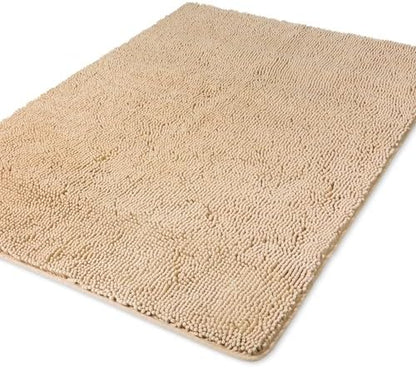 Yeaban Chenille Ivory Cream Bathroom Rug 40"x60",Non-Slip Rubber Backing