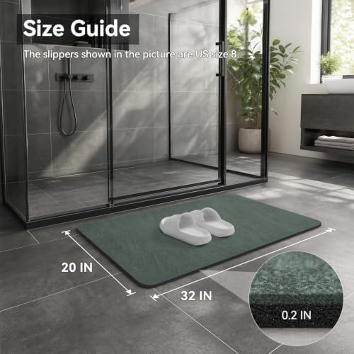 MontVoo -Bath Mat Rug-Rubber Backing Non Slip Quick Dry Absorbent Thin Bathroom Rugs Fit Under Door-Faux Suede Surface Bathroom Floor Mats-Shower Rug for in Front of Bathtub Shower Green 20"x32"