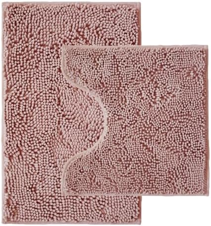 Bathroom Rugs Sets 2 Piece,Super Absorbent Chenille Bath Mats and U-Shaped Toilet Rug,Strong PVC Non Slip Backing,Microfiber Washable Dry Quickly Bath Mats for Bathroom(20"x32"+20"x20"U, Dusty Rose)