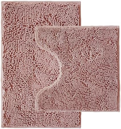 Bathroom Rugs Sets 2 Piece,Super Absorbent Chenille Bath Mats and U-Shaped Toilet Rug,Strong PVC Non Slip Backing,Microfiber Washable Dry Quickly Bath Mats for Bathroom(20"x32"+20"x20"U, Dusty Rose)