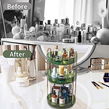 Asayuee 360 Rotating Perfume Organizer,3 Tier Large Capacity Make Up Organizers and Storage,Makeup Organizer for Bathroom,Cosmetic Perfume Stand Holder (Green-3 Tier)