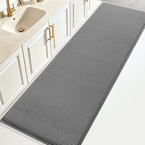 Memory Foam Bath Mat, Ultra Soft Absorbent Waffle Bathroom Rugs, Super Non-Slip PVC Backing Bath Rug Quick Dry, Machine Washable Rug for Tub, Shower, Home Decor Accessory, 60" x 24", Dark Gray