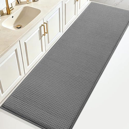 Memory Foam Bath Mat, Ultra Soft Absorbent Waffle Bathroom Rugs, Super Non-Slip PVC Backing Bath Rug Quick Dry, Machine Washable Rug for Tub, Shower, Home Decor Accessory, 60" x 24", Dark Gray
