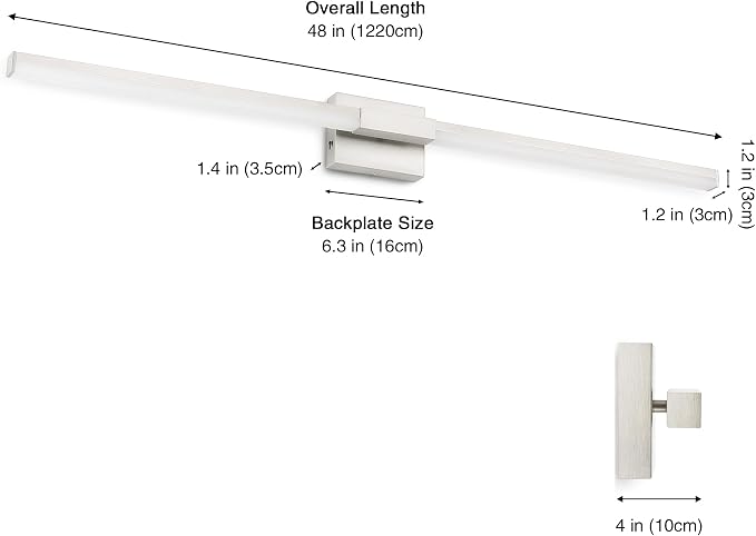 SOLFART Bathroom Vanity Light 48-Inch: Brushed Nickel 5CCT Dimmable Bathroom Light Fixtures, Solid Frosted Acrylic, Built-in Dimmer, CRI88 Soft Light, ETL IP44