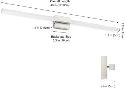 SOLFART Bathroom Vanity Light 48-Inch: Brushed Nickel 5CCT Dimmable Bathroom Light Fixtures, Solid Frosted Acrylic, Built-in Dimmer, CRI88 Soft Light, ETL IP44