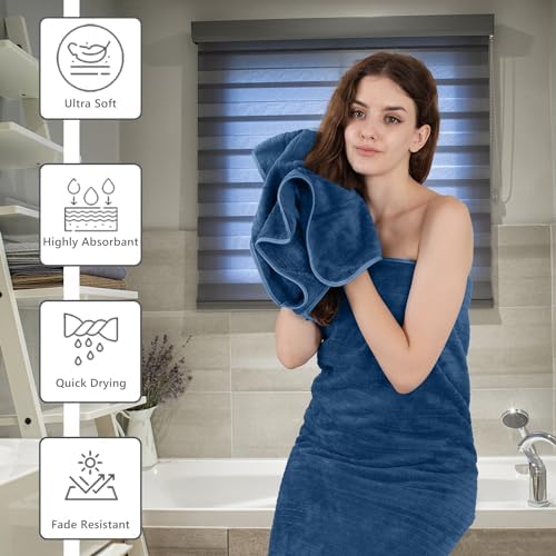 Extra Large Bath Sheet Set of 4,Ultra Soft Fluffy Towel,35”x 70”Oversized Bath Towel Set,Premium Microfiber Bathroom Towel Set Highly Absorbent Quick Dry Shower Towel for Bathroom,Hotel,Spa (Navy)