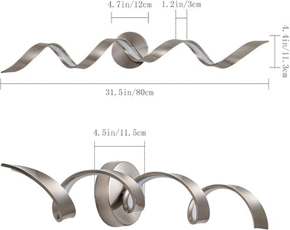 Dimmable Modern LED Bathroom Vanity Light 32 inch, 20W Spiral Design Bathroom Light Fixtures Over Mirror, Wall Light Fixtures for Bedroom Living Room, 6000K White Light