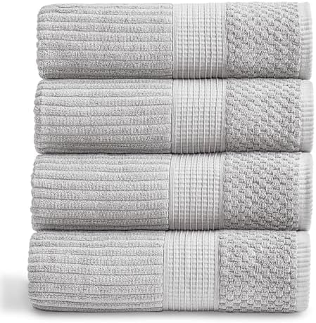 Springtree Home 100% Cotton Bath Towel Set | 4-Pack | Textured | Grey