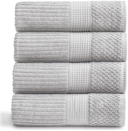 Springtree Home 100% Cotton Bath Towel Set | 4-Pack | Textured | Grey