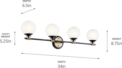 Kichler Benno 4-Light Vanity, Modern Light with Opal Glass in Black and Champagne Bronze, for Bathroom or Powder Room (8.75" x 34"), 55173BKCPZ