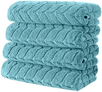 BAGNO MILANO Turkish Cotton Bath Towels, Hand Towels - Soft Plush Jacquard Collection - Highly Absorbent Towel Set (Aqua Green, 4 Pcs Hand Towel Set)