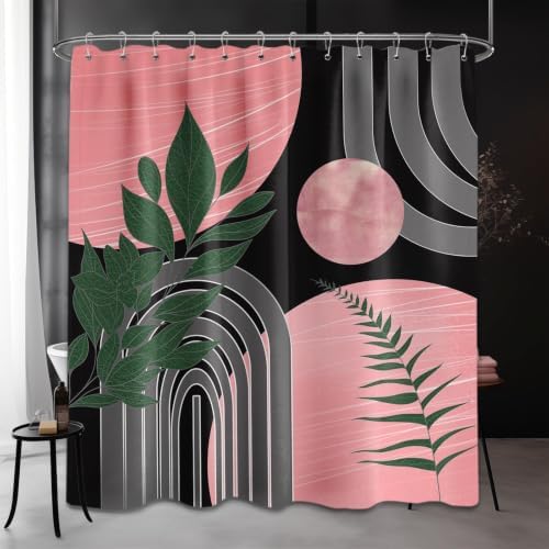 Black and Pink Extra Long Shower Curtain, Tall 72X78 in, Mid Century