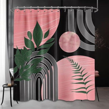 Black and Pink Extra Long Shower Curtain, Tall 72X78 in, Mid Century