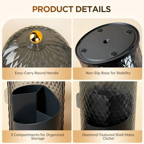 3 Slots Rotating Toothbrush Holders with Lid for Bathroom
