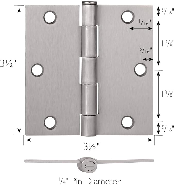 Design House 6-Pack Satin Nickel Interior Door Hinges – 3.5-inch x 3.5-inch – Square Corner Radius Steel Door Hinge – Fits Standard Doors – Design House 195991